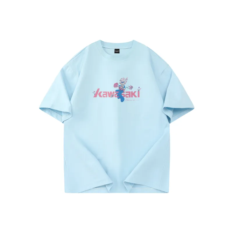 Kawasaki x SHENZHENYISHUJIAHUYUNFENGFENGZIMU LIANMINGKUAN T Shirt Unisex Sky Blue-1