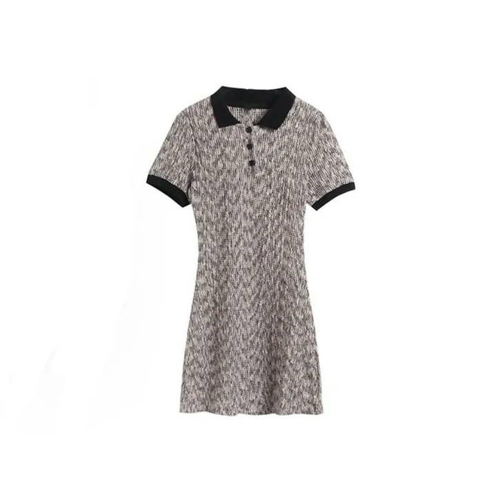 DOSOHEB Short Sleeved Dress Women's Gray Cropped-0