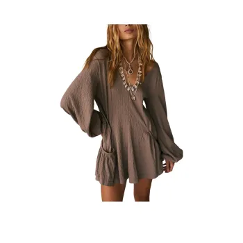 FREE PEOPLE Bayside Mini Long-Sleeved Dresses Women's Petrified Wood/Wood Fossil Color