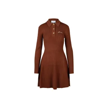 GANNI Logo-Embroidered Long-Sleeved Knitted Polo Dress