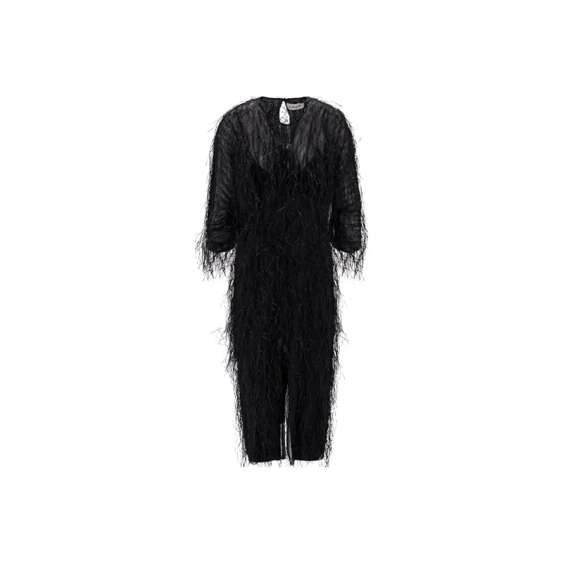 Lanvin Front Slit Fringed Midi Dress-0