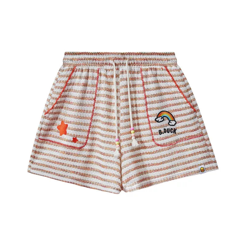 B.Duck Casual Shorts Women's Orange Stripes-0