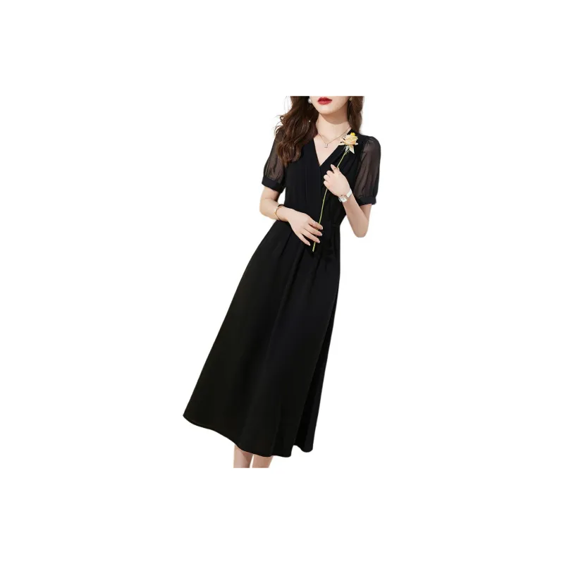 Mo Han Yi Mei Short Sleeved Dresses Women's Black-0