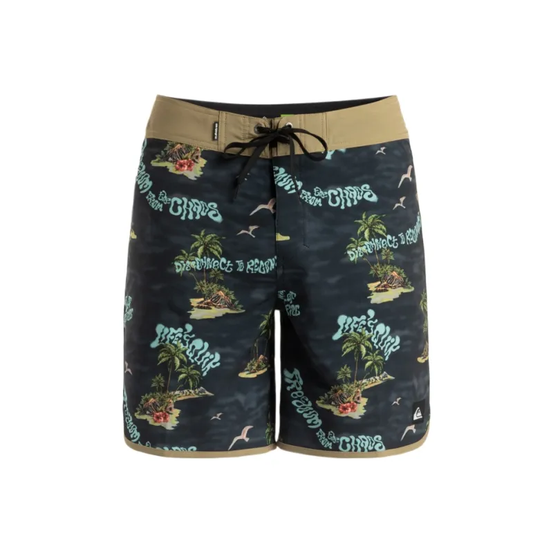 Quiksilver Surfsilk Scallop Swimming Shorts Men's Black Green-0