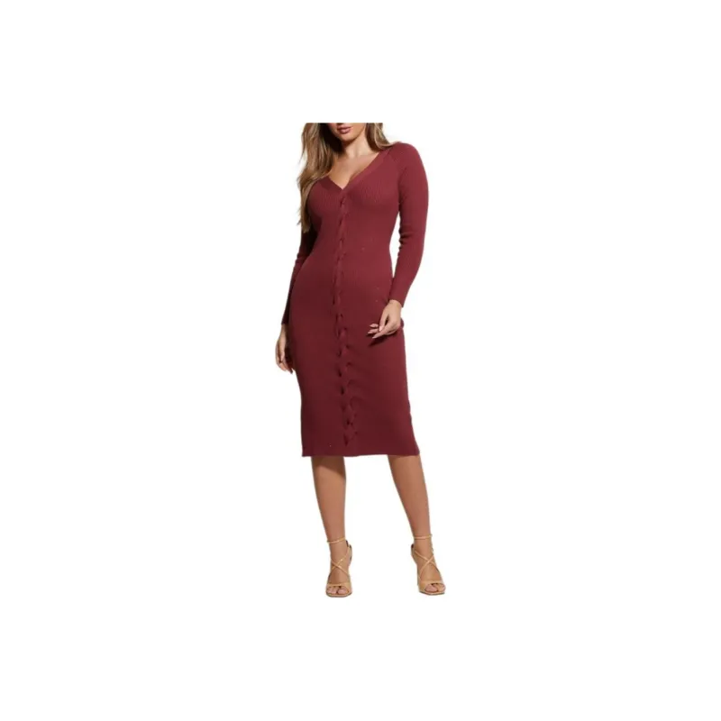GUESS Long-Sleeved Dresses Women's Burgundy-0