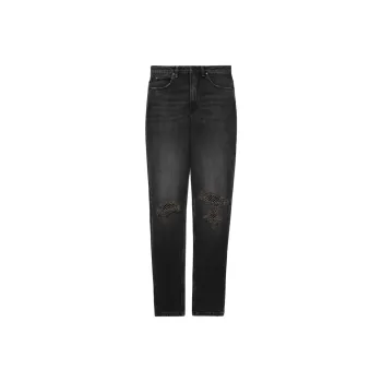 GUESS FW23 Eco Crystal Rip-and-Repair Mom Jeans Jeans Women's Black