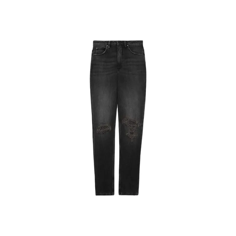 GUESS FW23 Eco Crystal Rip-and-Repair Mom Jeans Jeans Women's Black-0