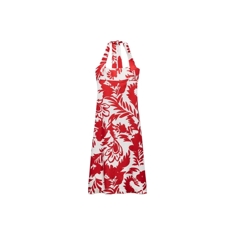 ZARA Slip Dresses Women's White/Red-0