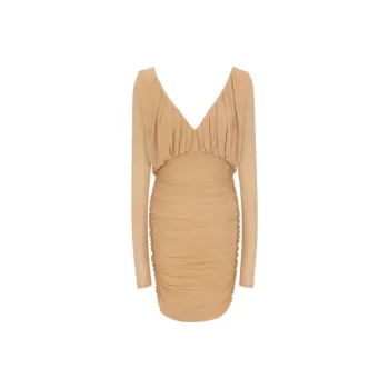 SAINT LAURENT V Neck Draped Long Sleeved Dress