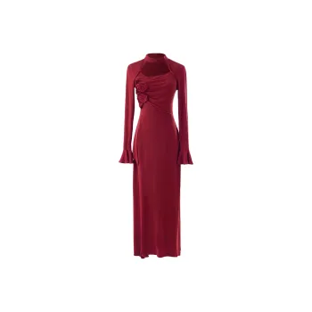 Blovelan Long Sleeved Dress Women's Rose Red