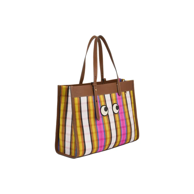 Anya Hindmarch Recycled Mesh Eyelet Fabric Tote Bag, Shopping Bag, Shoulder Bag Women's Strawberry Pink With Multicolor-1