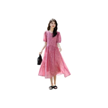 【dme】 Short Sleeved Dress Women's Rose Red