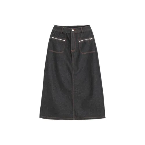 MUSTOFF Denim Long Skirt Women's Black