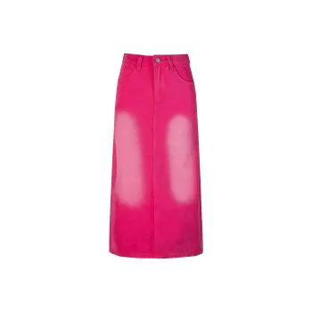 Wen Shan Denim Long Skirts Women's Rose Red