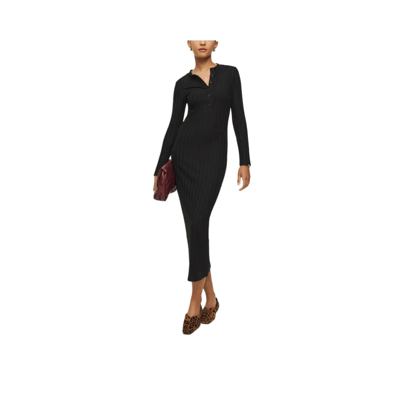 REFORMATION Lani Knit Dress Long-Sleeved Dresses Women's Black-0