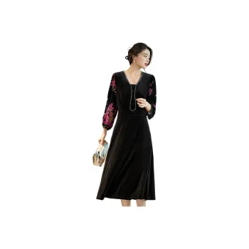 CARBAMMI Long Sleeved Dresses Women's Black Plum Red