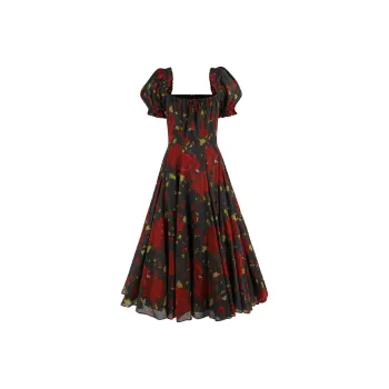 Selkie Collection SS25 Short Sleeved Dress Women's Red Rose Print Under The Night