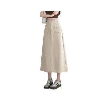 Tonlion Denim Long Skirts Women's Beige Apricot