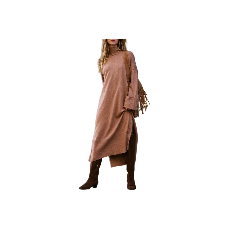FREE PEOPLE Faye Sweater Midi Long-Sleeved Dresses Women's Fawn/Deer Color-0