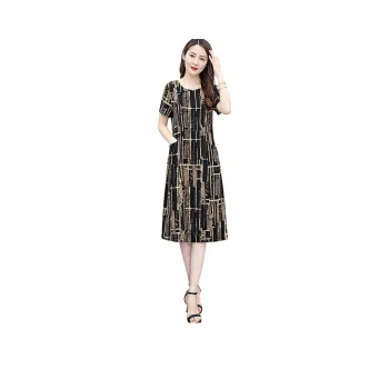 Cypress House Short Sleeved Dresses Women's Black Background Khaki Floral