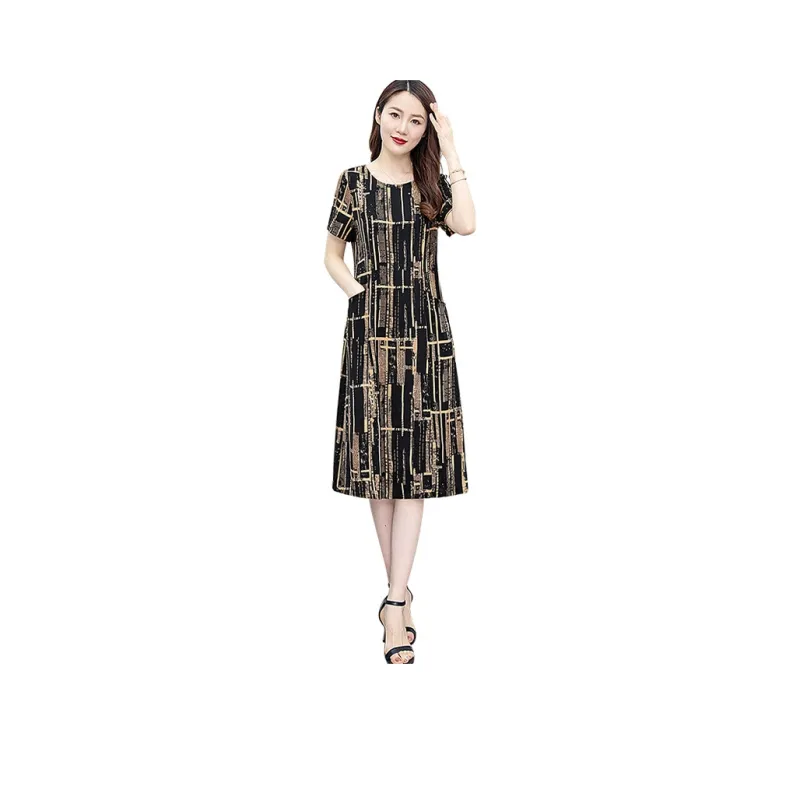 Cypress House Short-Sleeved Dresses Women's Black Background Khaki Floral-0
