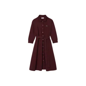 LACOSTE Logo embroidered Midi Shirt Dress