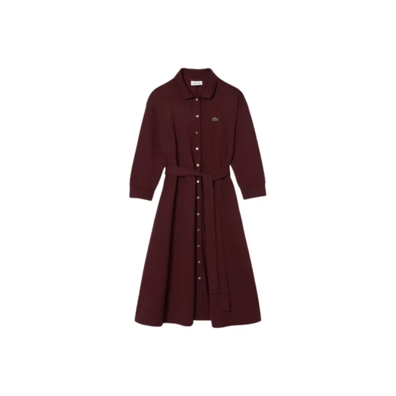 LACOSTE Logo embroidered Midi Shirt Dress-0