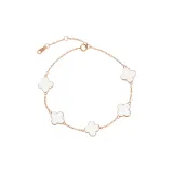 18K Gold Four-Leaf Clover Five Floral Bracelet (Tubas White Mother of Pearl)