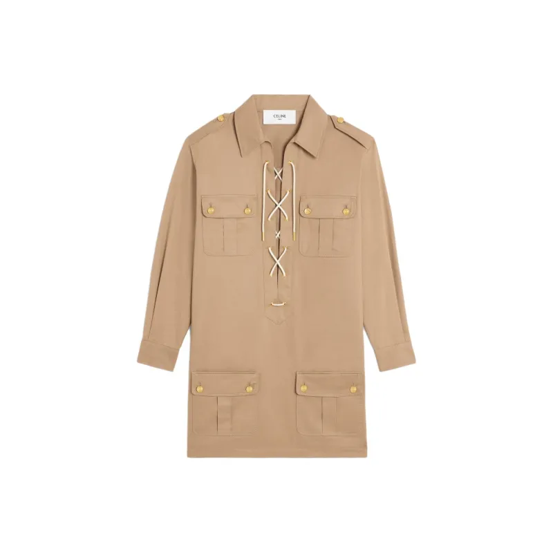 CELINE Saharienne Mini Dress In Cotton Linen-0