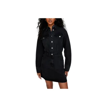 NASTY GAL Denim Shirt Dress Long-Sleeved Dresses Women's Washed Black