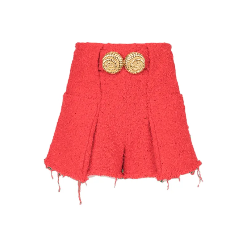 BALMAIN High Waist Tweed Shorts-0
