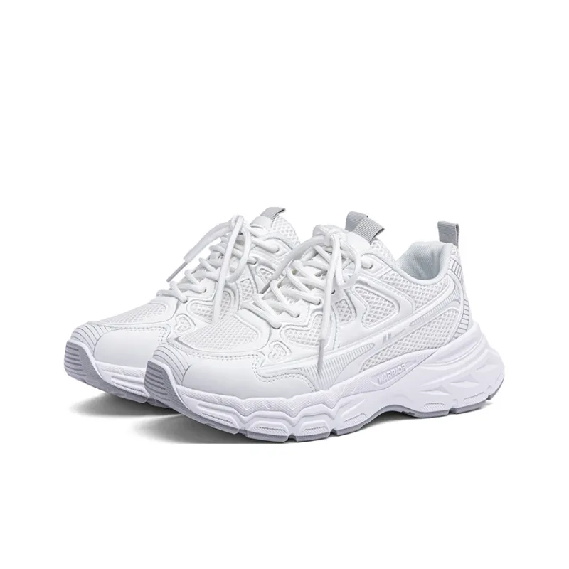 Warrior Breathable Height Increase Low Top Casual Running Shoes Women's White Silver-2