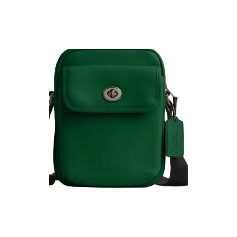 COACH Turnlock Calfskin Shoulder Bag, Crossbody Bag Mini Men's Green-3