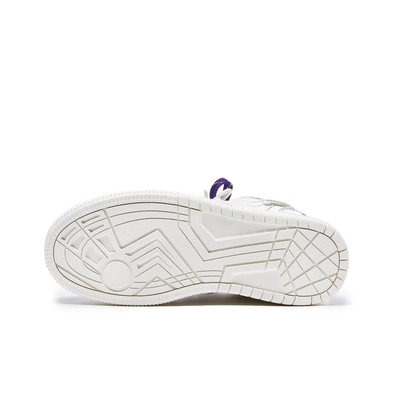 MQMS Anti Slip And Wear Resistant Height Increasing Low Top Skateboard Shoes Unisex White Purple-5