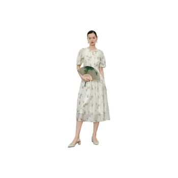 Hopeshow Short Sleeved Dresses Women's White Base With Flowers