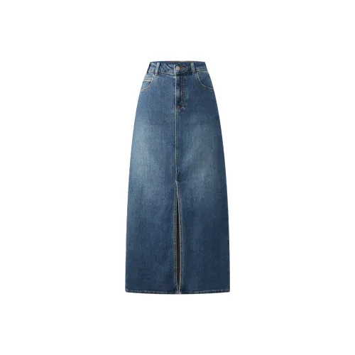 HLA Denim Long Skirts Women's Blue Gray Denim Gradient