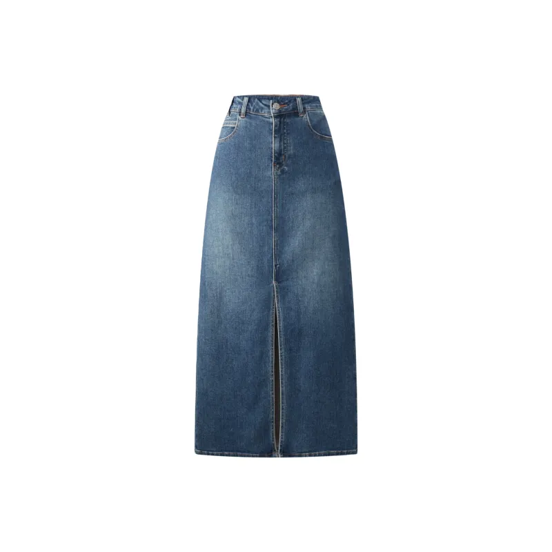 HLA Denim Long Skirts Women's Blue Gray Denim Gradient-0