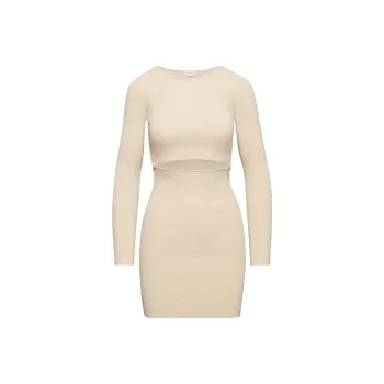 ARITZIA Wilfred Free Cut-Out Knit Longsleeve Mini Dress Long-Sleeved Dresses Women's Heather Flax Beige/Linen Beige