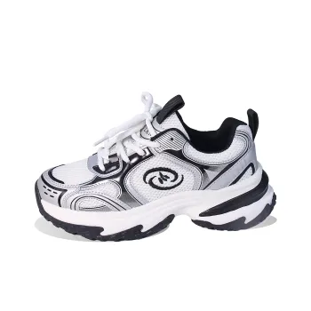 BPLB Slip Resistant, Abrasion Resistant, Breathable Low Top Chunky Sneakers Unisex White Silver Gray