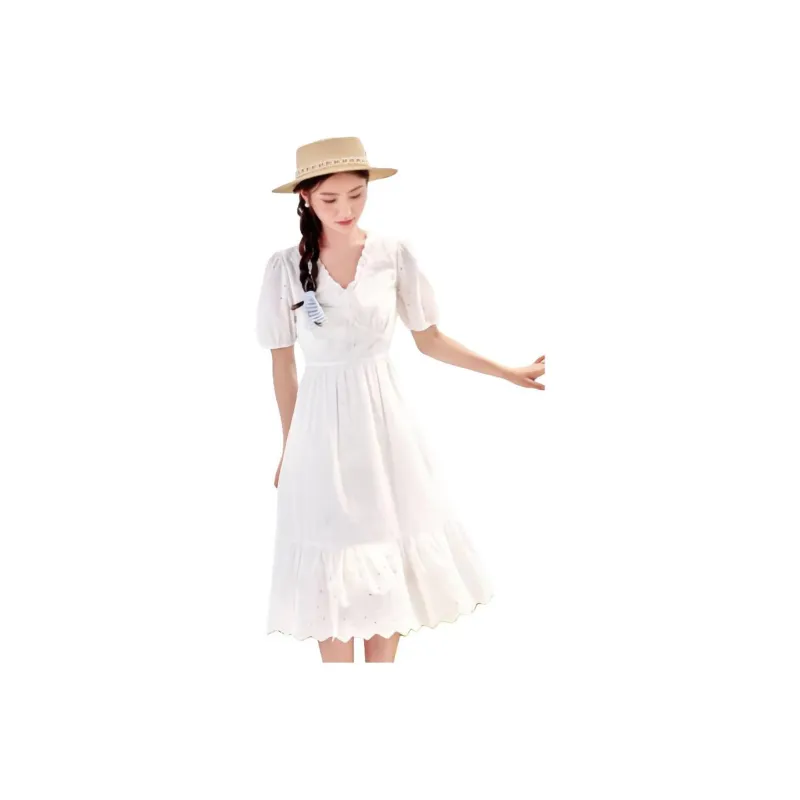 XIANGYING Short Sleeved Dress Women's White-0