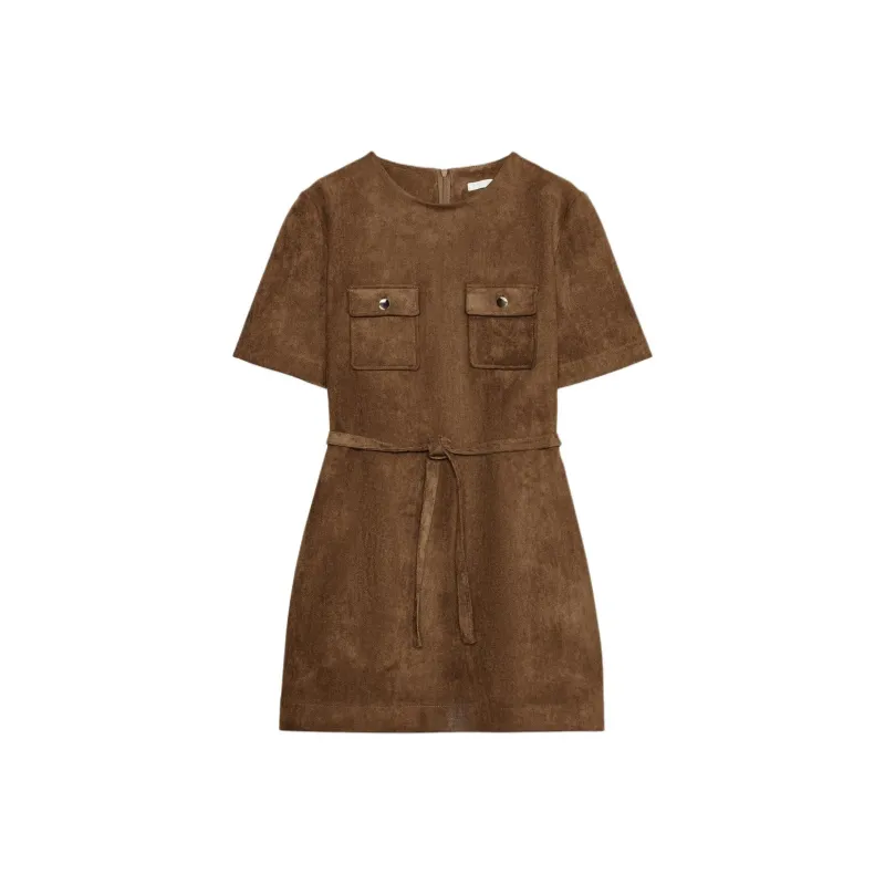 ZARA Short Sleeved Dress Women's Tobacco Brown-0