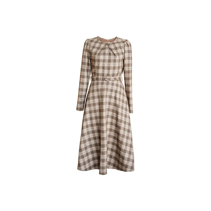 ROEYSHOUSE Long Sleeved Dresses Women's Plaid-0