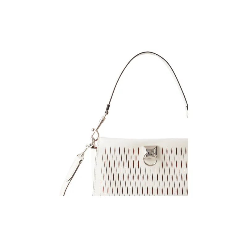 Mulberry Cow Leather Portable Crossbody Bag, Shoulder Bag Small Size Women's White-3