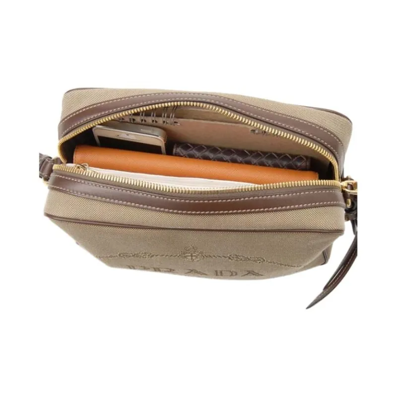 PRADA Jacquard Fabric Crossbody Bag, Shoulder Bag Women's Beige-3