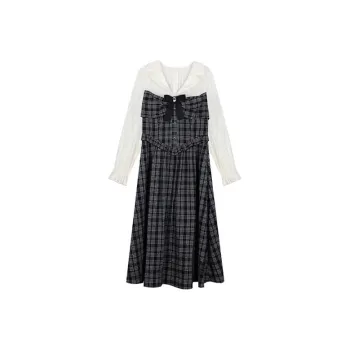 ARIADNAW STUDIO Long-Sleeved Dresses Women's Black Plaid
