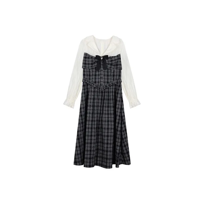 ARIADNAW STUDIO Long Sleeved Dresses Women's Black Plaid-0