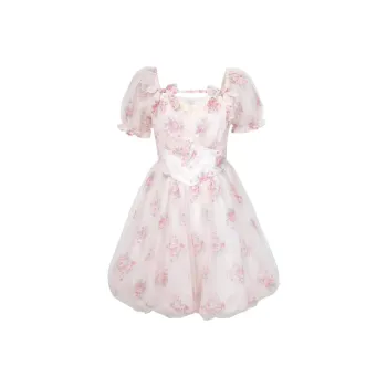 Mu Xiao Xin Short Sleeved Dress Women's Pink Floral
