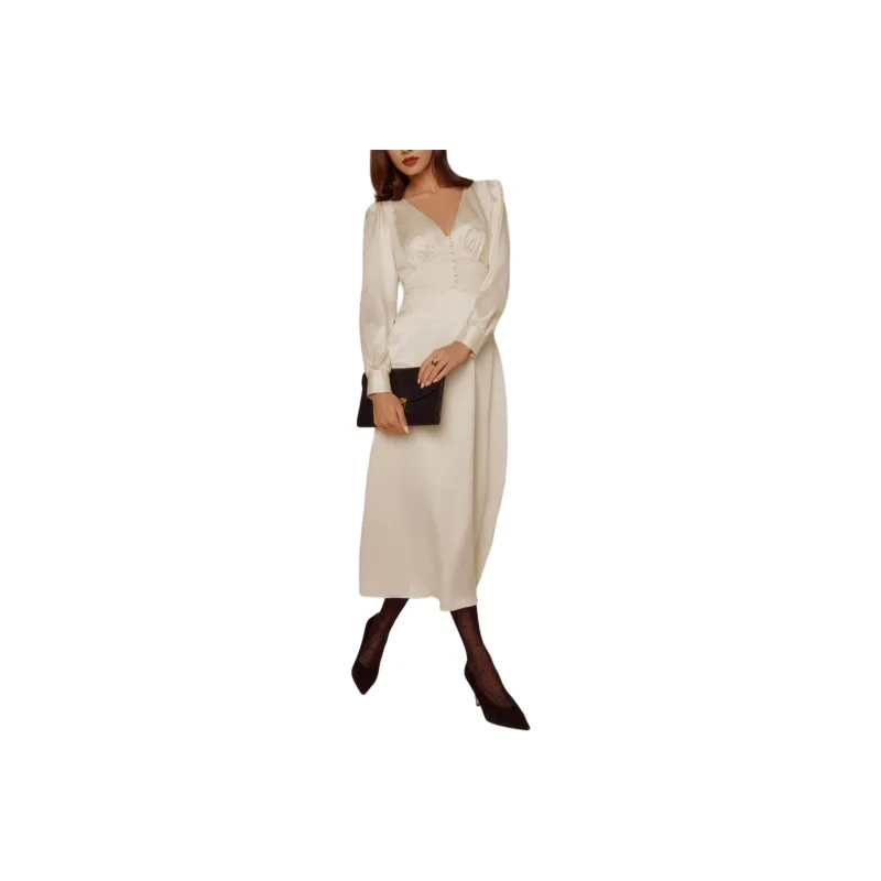 REFORMATION Morganna Dress Long-Sleeved Dresses Women's Ivory-0