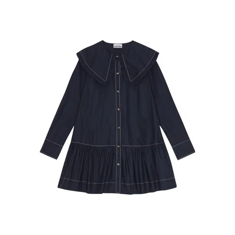GANNI Poplin Mini Shirt Dress-0