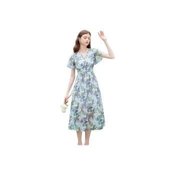 TOUCH Short Sleeved Dress Women's Black Green Multicolor